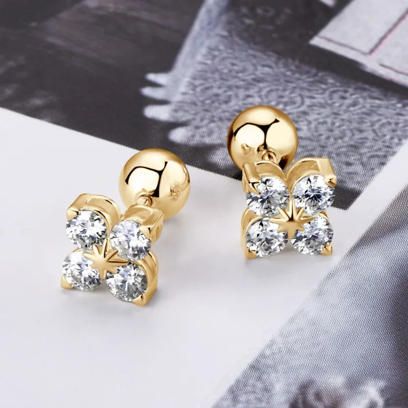 Trendy Clover Flower Stud Earrings 3mm D Moissanite Lab Diamond 100% Real 925 Silver Piercing Ear Jewelry for Women Gifts 2025