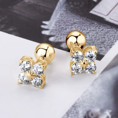 Trendy Clover Flower Stud Earrings 3mm D Moissanite Lab Diamond 100% Real 925 Silver Piercing Ear Jewelry for Women Gifts 2025