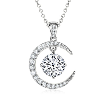 Anziw 8mm 2.0CT D Moissanite Sun Crescent Pendant Necklaces For Women 925 Silver Adjustable Chain Charm Certified Jewelry Gifts