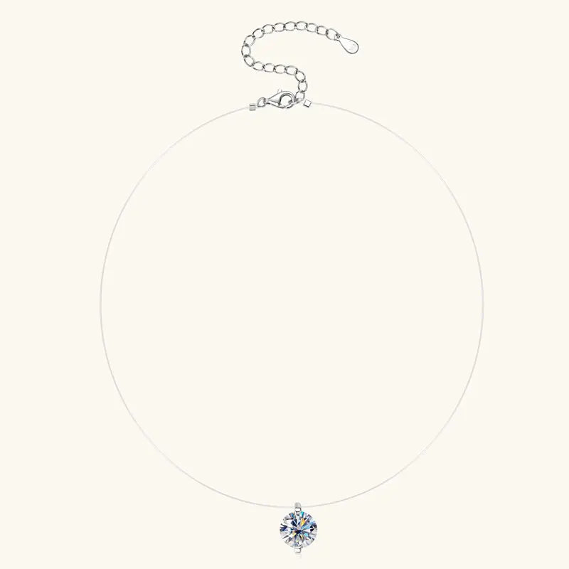 Anziw Trendy 3ct 1ct 0.5ct 2ct Moissanite Pendant Necklaces 925 Silver Adjustable Invisible Fish Line for Women Valentines Gift