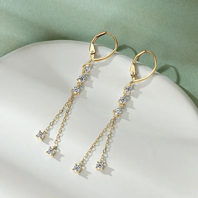 Anziw 6cm Long Tassel 3mm D Moissanite Drop Earrings for Women 925 Sterling Silver Hoop Clip Earrings Wedding Fine Jewelry Gifts