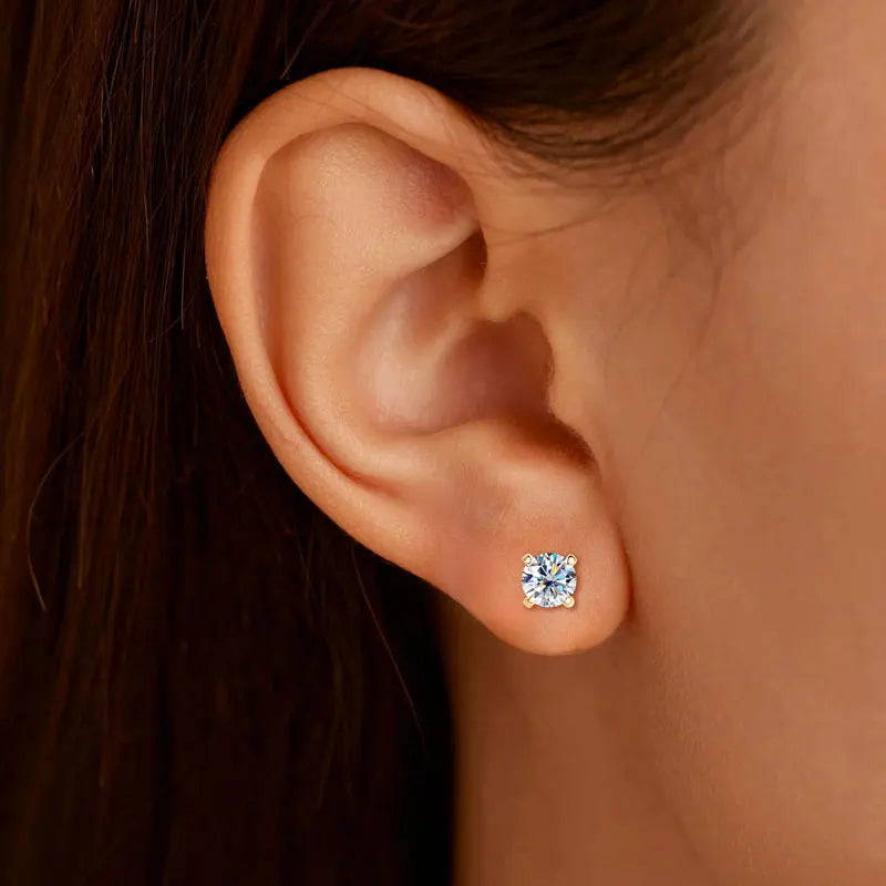 Anziw 10K Yellow Gold Moissanite Sparking Stud Earrings for Couple Men Women Real Gold Wedding Jewelry D Color VVS1 Lab Diamond
