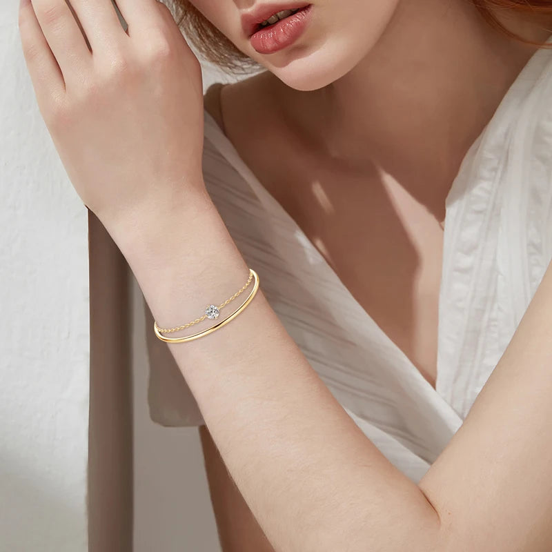 Anziw Double Layers 6.5mm D Color Moissanite Bracelet Bangle Cuff for Women 925 Silver Chain Bilayer Bracelets 2024 Jewelry Gift