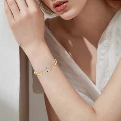 Anziw Double Layers 6.5mm D Color Moissanite Bracelet Bangle Cuff for Women 925 Silver Chain Bilayer Bracelets 2024 Jewelry Gift