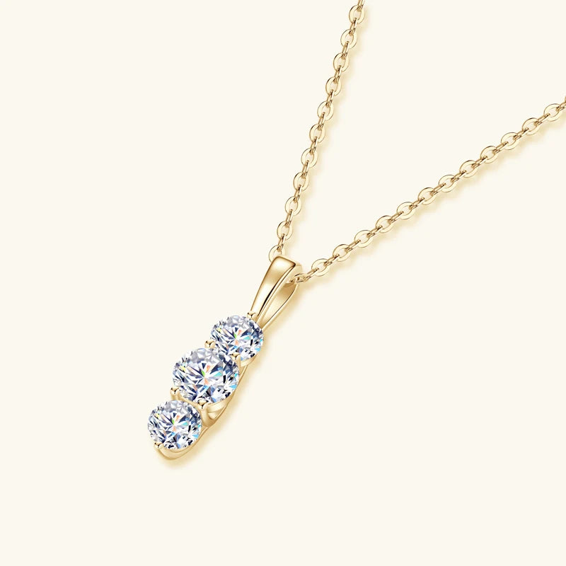 Anziw 1.1ctw. D Moissanite Pendant Necklace for Women 925 Silver Three-Stone Vertical Bar Pendants Adjustable Chain Jewelry Gift