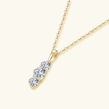 Anziw 1.1ctw. D Moissanite Pendant Necklace for Women 925 Silver Three-Stone Vertical Bar Pendants Adjustable Chain Jewelry Gift
