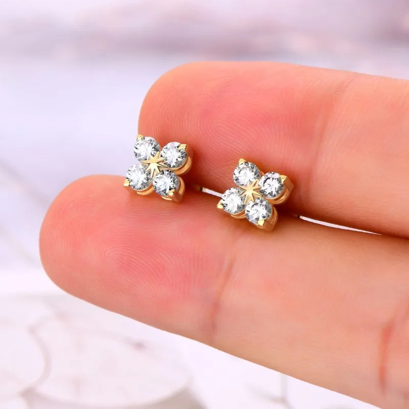 2025 Trendy Four Clover Moissanite Stud Earrings 925 Sterling Silver Flower Piercing Ear Jewelry for Women 3mm Lab Diamond Gifts