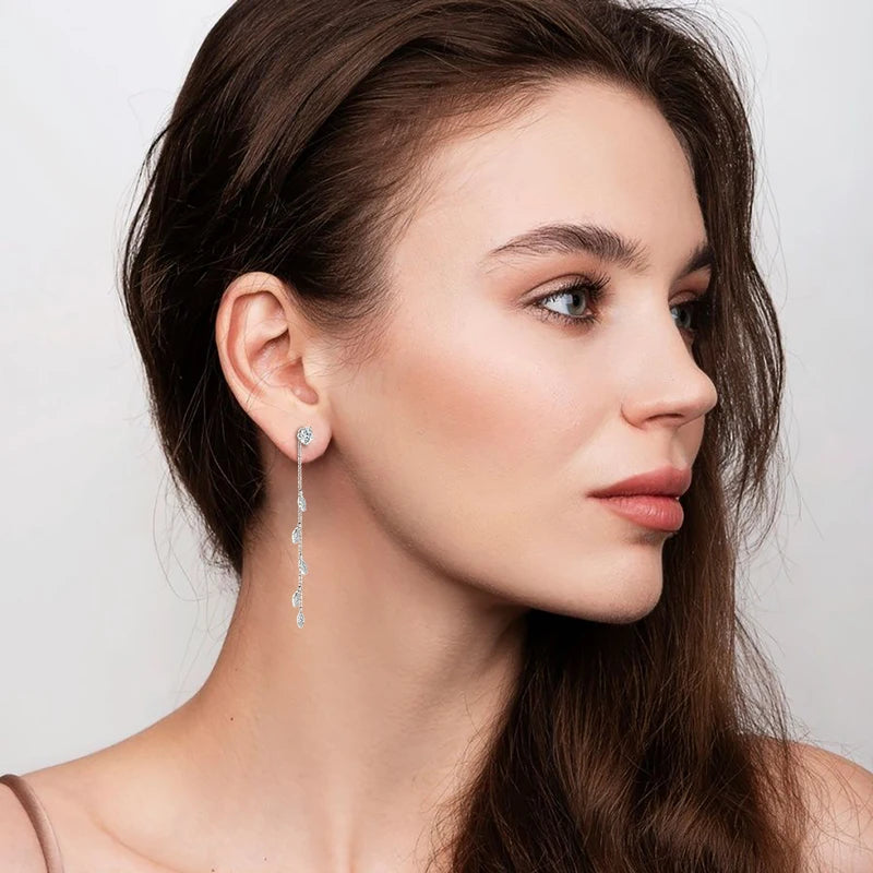 Anziw Leaf Dangle Long Drop Earrings Silver 925 for Women Real Moissanite Chandelier Earrings Wedding Jewelry Korean Accessories