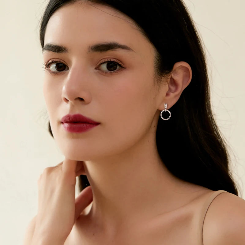 Anziw 925 Sterling Silver Circle Dangle Drop Earrings for Women Moissanite Stud Earrings Minimalist Wedding Party Jewelry 2024