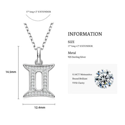 925 Sterling Silver Zodiac Sign 12 Constellation Pendant Micro-Set 1mm Moissanite Necklace Charm For Women Jewelry Birthday Gift