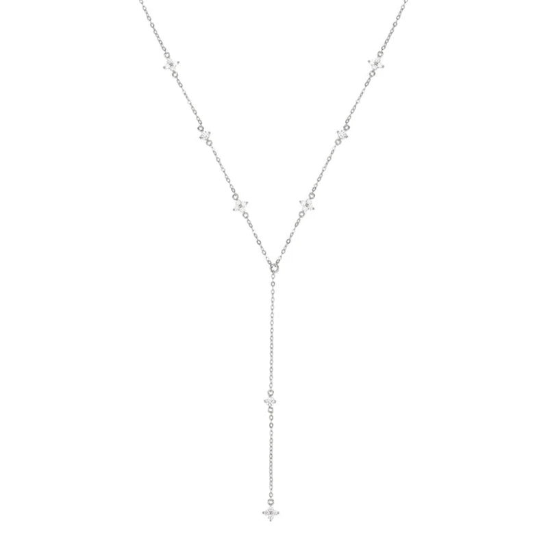 Anziw Moissanite Long Tassel Pendant Necklace 925 Silver Four Clover Flower Y Chain Necklace for Women Valentine Gift Trend 2024