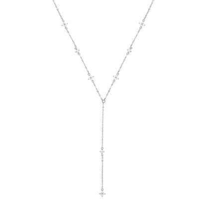 Anziw Moissanite Long Tassel Pendant Necklace 925 Silver Four Clover Flower Y Chain Necklace for Women Valentine Gift Trend 2024