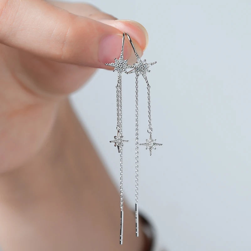 ANZIW Guide Star Pendant Round Moissanite Earrings Ear Line 925 Silver for Women Piercing Threader 2024 Trend Fine Jewelry Gift