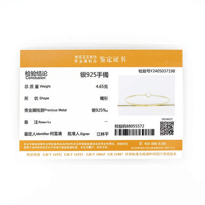 Anziw Simple Bangle 925 Silver 5mm 0.5ct D Color Bezel Moissanite Bangles 14K Gold Plated Hollow Tube Bracelet for Women Jewelry