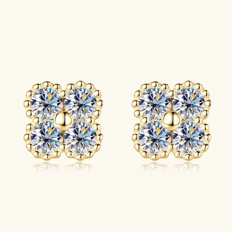 Trendy Clover Flower Stud Earrings 3mm D Moissanite Lab Diamond 100% Real 925 Silver Piercing Ear Jewelry for Women Gifts 2025