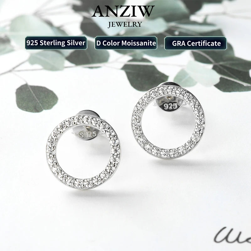 Minimalist 925 Sterling Silver Halo Circle Earrings 1.3mm Round Moissanite Earrings Studs for Women Fine Jewelry 2024 New Trend
