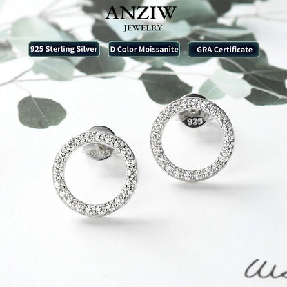 Minimalist 925 Sterling Silver Halo Circle Earrings 1.3mm Round Moissanite Earrings Studs for Women Fine Jewelry 2024 New Trend