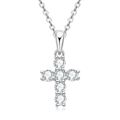Anziw Classic Charm Cross Pendant Necklace 925 Sterling Silver Moissanite with Certificate  for Women Men Gifts Collar Jewelry