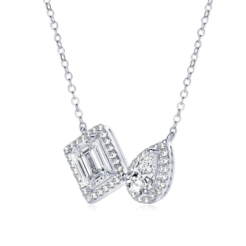 3CTW. 2ct Emerald Cut and Pear Cut D Moissanite Pendant Necklace for Women s925 Silver Certified Jewelry Party Birthday Gift