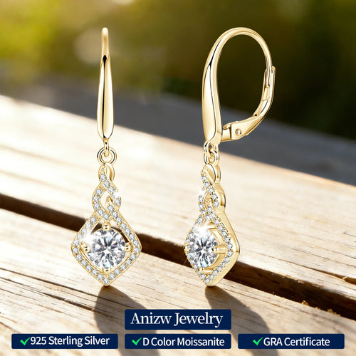Anziw 0.5CT 5mm D Moissanite Drop Hoop Earrings for Women 925 Silver Flame Design Pendant Wedding Engagement Earrings 2025 New