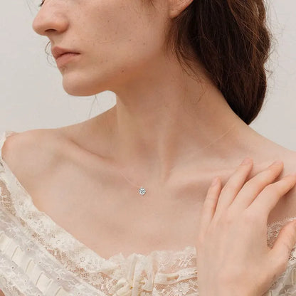 Anziw 2ct 1ct 0.5ct D Moissanite Pendant Necklaces for Women 925 Silver Adjustable Invisible Fish Line Chain Choker Gift 6.5-8mm