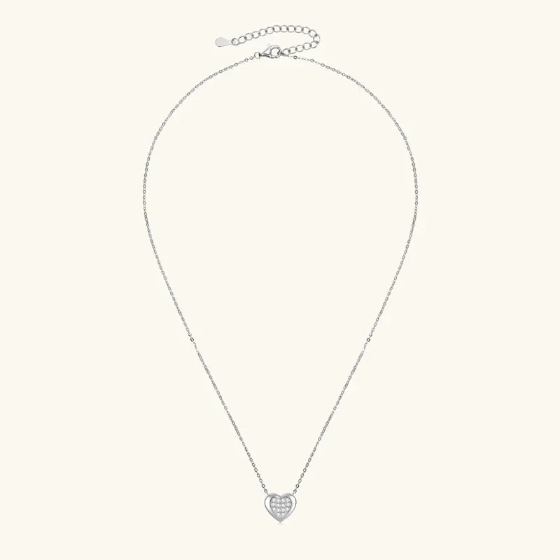 Anziw Love Heart Full Moissanite Solitaire Pendant Necklace for Women 925 Silver Chain Adjustable Collar Jewelry Gift Valentines