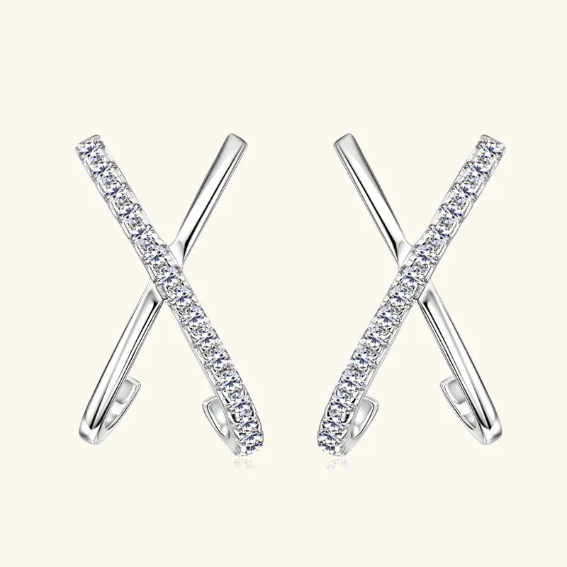 Anziw 2025 New Trend Moissanite Earrings 925 Silver Cross X Shape Stud Earrings for Women Daily Wear Fine Jewelry Gift Birthday