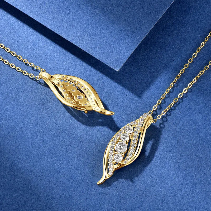 Anziw 2025 Luxury Moissanite Pendant Necklaces for Women  925 Silver Leaf Shape Waterdrop Necklaces Adjustable Chain Jewel Gifts