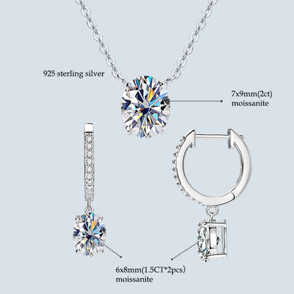 4.0cttw Oval Cut D Moissanite Jewelry Set Real 925 Silver Pendant Necklace and Luxury Hoop Earrings Sets for Women Trendy Gift