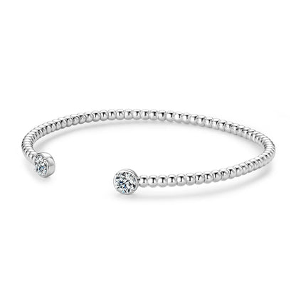 Anziw Solid 925 Sterling Silver Open Bangle Cuff 5mm 0.5ct D Color Round Cut Moissanite Bracelet & Certificate Women's Jewelry