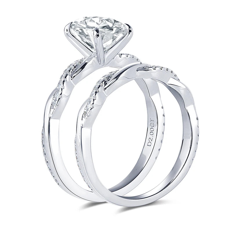 Anziw Original 925 Sterling Sliver Bridal Ring Set 2.0 Carat Oval Moissanite Engagement Wedding Promise Bands Jewelry for Women