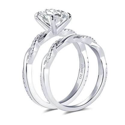 Anziw Original 925 Sterling Sliver Bridal Ring Set 2.0 Carat Oval Moissanite Engagement Wedding Promise Bands Jewelry for Women
