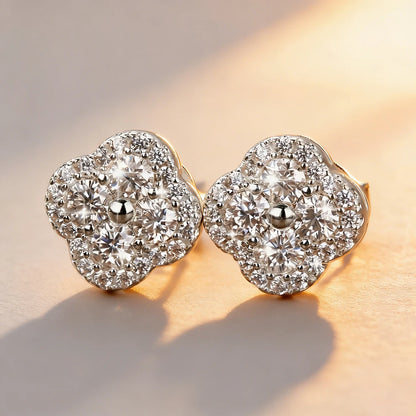 Anziw 14k Gold Filled Moissanite Earrings 2.5mm D Moissanit Clover Flower Stud Earrings for Women GRA Certified Jewelry Charms