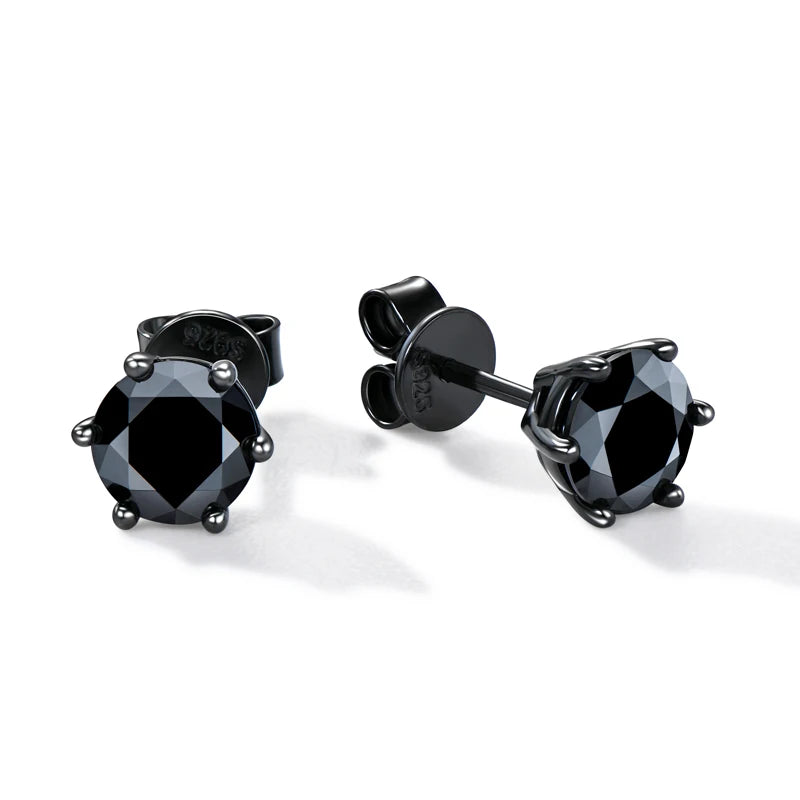 Anziw 6.5MM 2CTW. Black Moissanite Stud Earrings For Women and Men 925 Silver Black Earrings 0.5ct 1ct Round Cut Lab Diamond 5mm