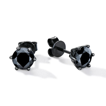 Anziw 6.5MM 2CTW. Black Moissanite Stud Earrings For Women and Men 925 Silver Black Earrings 0.5ct 1ct Round Cut Lab Diamond 5mm