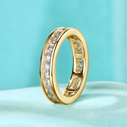 Anziw 2.5mm Full Eternity Band Moissanite Ring Real 925 Sliver for Women Trendy Wedding Engagement Finger Jewelry & Certificate