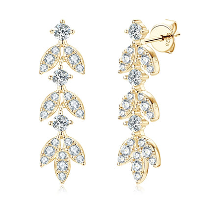 ANZIW Real Moissanite Earrings Leaf Chandelier Drop Dangle Long Earrings 925 Silver Piercing Studs for Women Cute Jewelry Korean