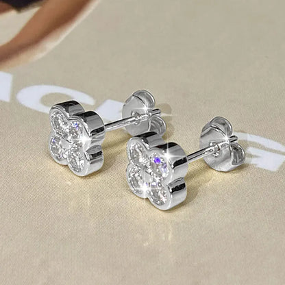 Anziw GRA Certified 3mm D Moissanite Diamond Stud Earrings for Women 14k Gold Filled Earrings Lucky Clover Flower Jewelry Gifts