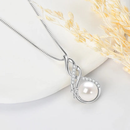 Anziw 10mm Freshwater Pearl Pendant Infinity Necklace 100% 925 Silver Adjustable Chain Fashion Fine Jewel for Women Gift 45+5cm