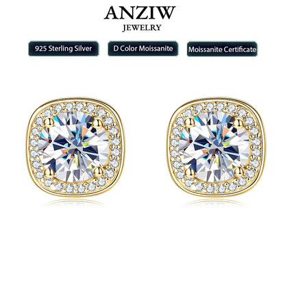 6.5mm 2CTW. D Moissanite Square Stud Earrings for Women Men S925 Silver Earrings Classic 1.0carat Certified Lab Diamond Jewelry