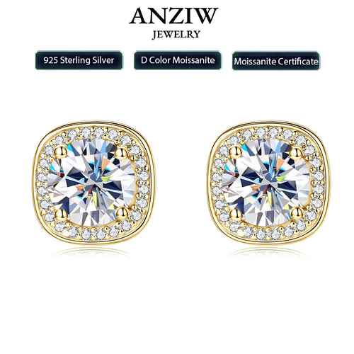 6.5mm 2CTW. D Moissanite Square Stud Earrings for Women Men S925 Silver Earrings Classic 1.0carat Certified Lab Diamond Jewelry