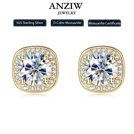 6.5mm 2CTW. D Moissanite Square Stud Earrings for Women Men S925 Silver Earrings Classic 1.0carat Certified Lab Diamond Jewelry