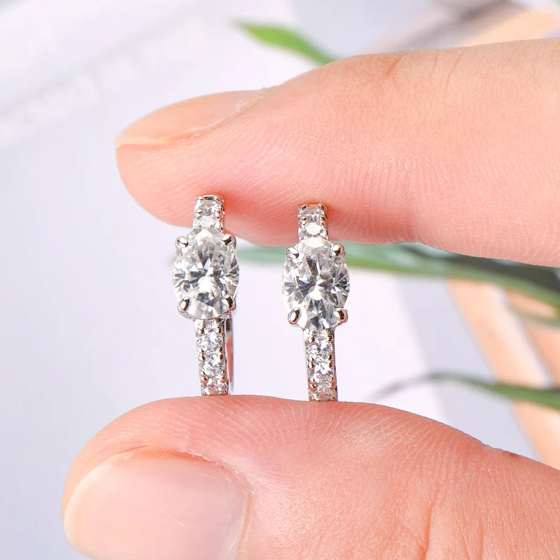4.0cttw Oval Cut D Moissanite Jewelry Set Real 925 Silver Pendant Necklace and Luxury Hoop Earrings Sets for Women Trendy Gift