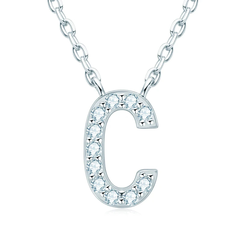 Anziw Initial Moissanite 26 Letter Pendant Necklace for Women Men Real Silver 925 Name Pendant Fine Jewelry Valentine's Day Gift