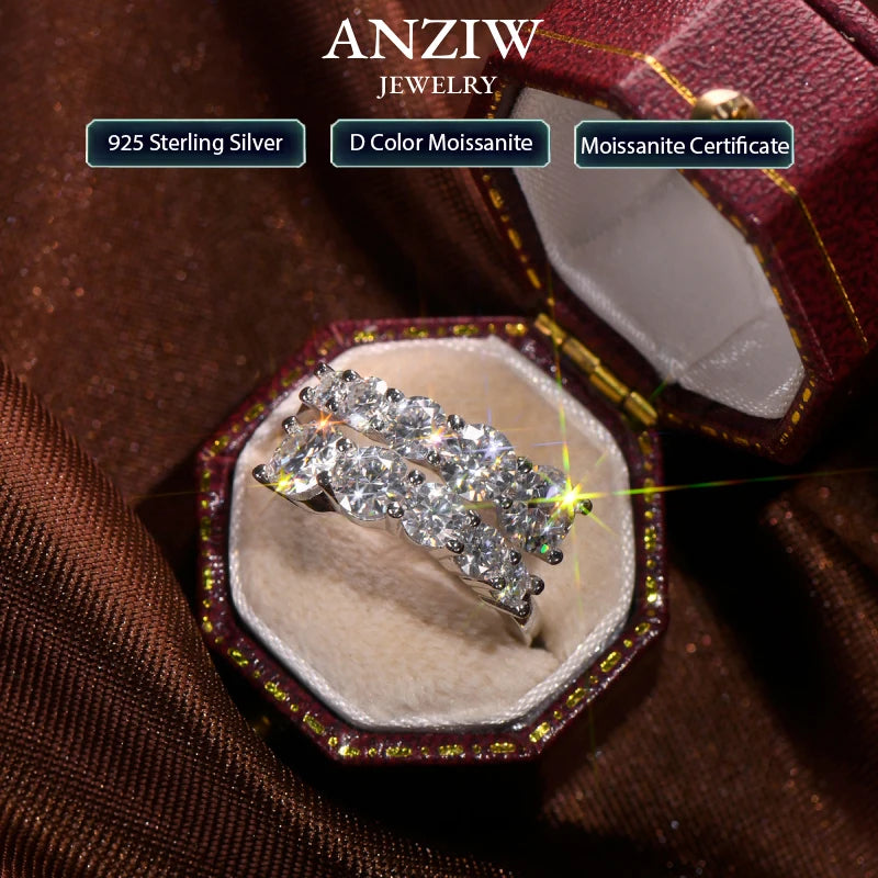 Anziw 3.26cttw D-E Moissanite Wedding Rings Woman Sparkling Diamond Band 10 Stone Engagement Ring 925 Silver Jewelry Certificate