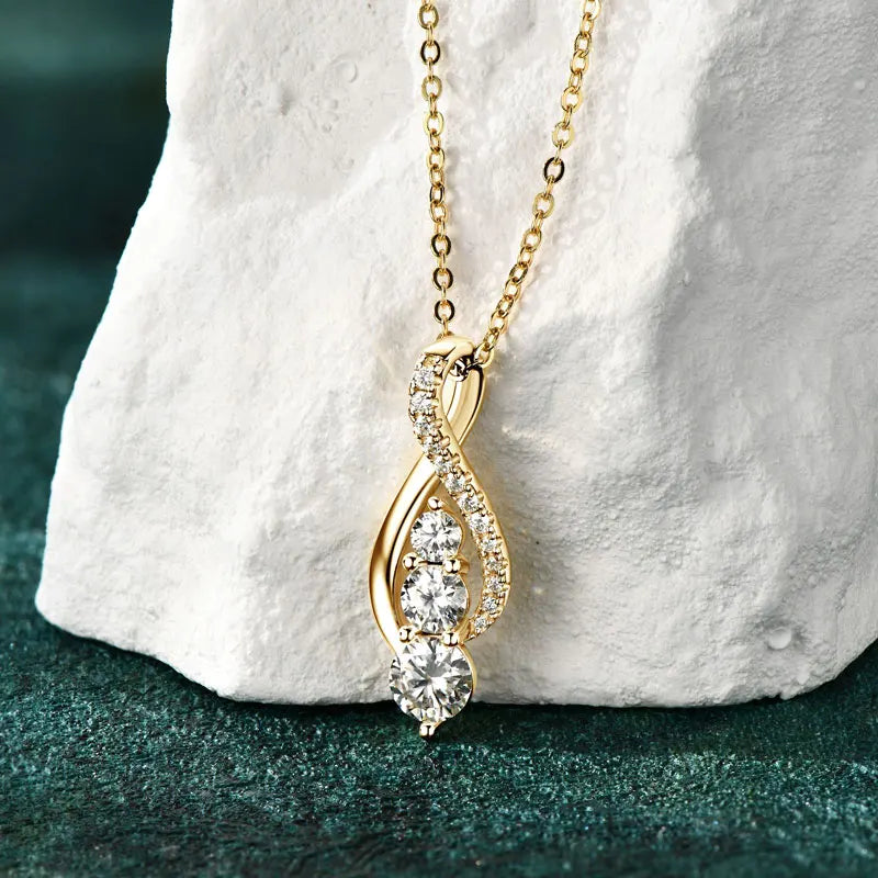 Anziw 925 Sterling Silver Fashion All Moissanite Infinity Pendant Necklace Women's Adjustable S925 Chain Wedding Christmas Gift