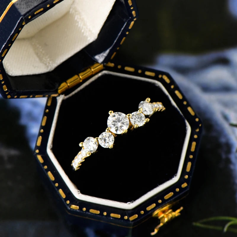 Anziw Real S925 Ring Cluster Moissanite Sterling Silver Wedding Engagement Finger Rings Fashion Band for Women Fine Jewelry 925