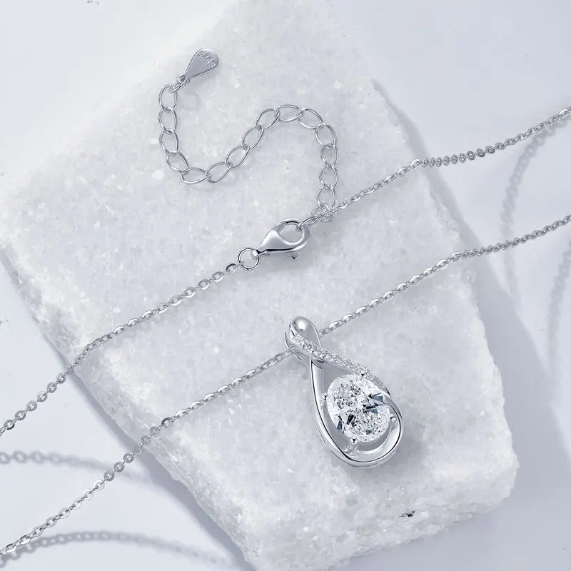 Oval Cut 3.0cttw D Moissanite Jewelry Set for Women 925 Silver 2ct Infinity Pendant Necklace 0.5ct Stud Earrings Sets 2025 Gifts