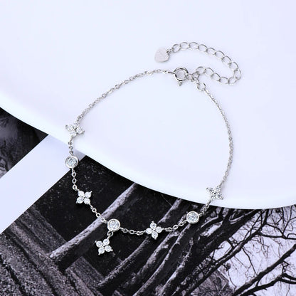 Anziw Certified D-E Moissanite Bracelet 925 Sterling Silver Women's Clover Flower Bracelets Adjustable S925 Chain Trendy Jewelry
