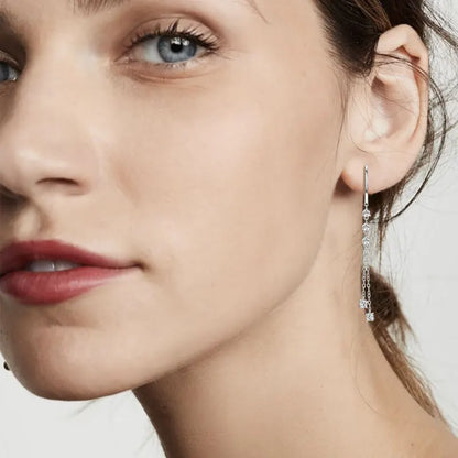 Anziw 6cm Long Tassel 3mm D Moissanite Drop Earrings for Women 925 Sterling Silver Hoop Clip Earrings Wedding Fine Jewelry Gifts